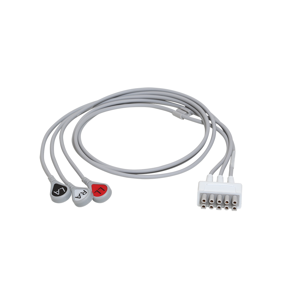 ECG Leadwire set, 3-lead, snap, AHA, 74 cm/29 in, 1/pack